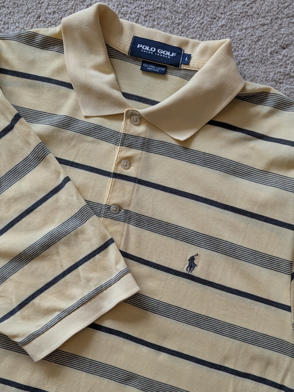 Polo Golf Ralph Lauren Men's Yellow Striped 100% Pima Cotton Polo Sz L